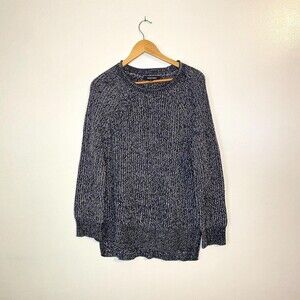 Ellen Tracy Cotton Blend Thick Knit Gray Marl Tunic Split Hem Sweater Size M